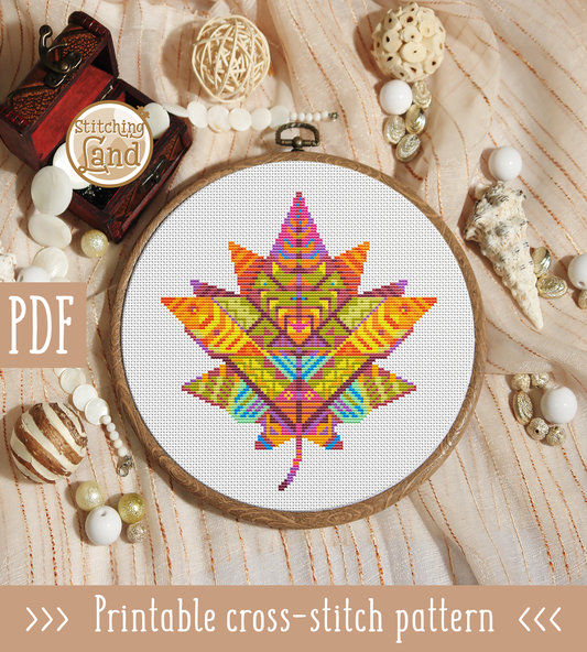 Maple Leaf Mandala Cross Stitch Pattern