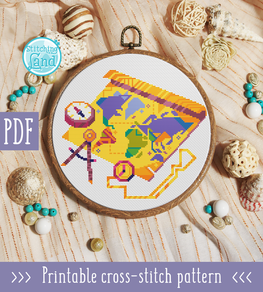 Old Map Mandala Cross Stitch Pattern