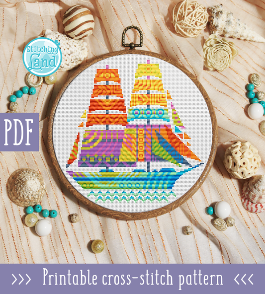 Ship Mandala Cross Stitch Pattern