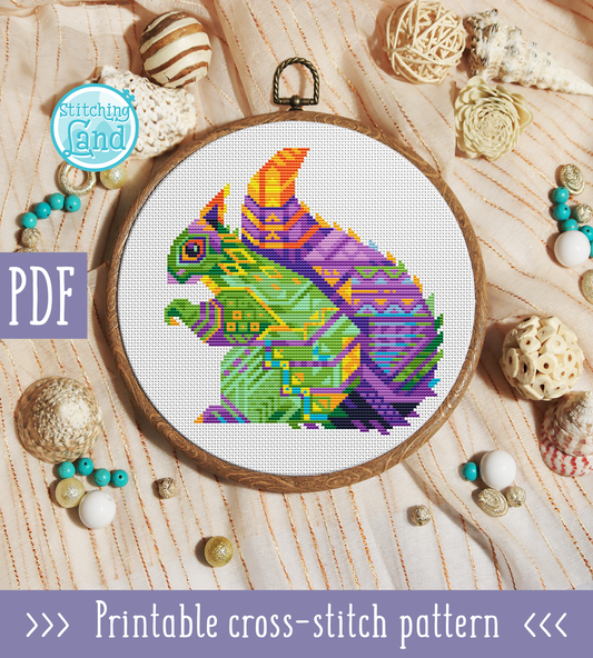Squirrel Mandala Cross Stitch Pattern