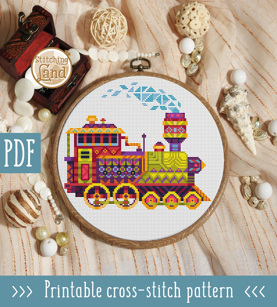 Train Mandala Cross Stitch Pattern