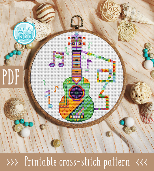 Ukulele Mandala Cross Stitch Pattern