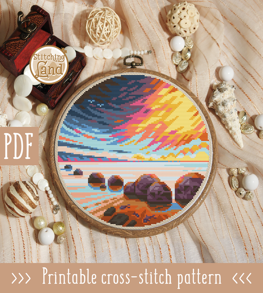 Moeraki Boulders Cross Stitch Pattern