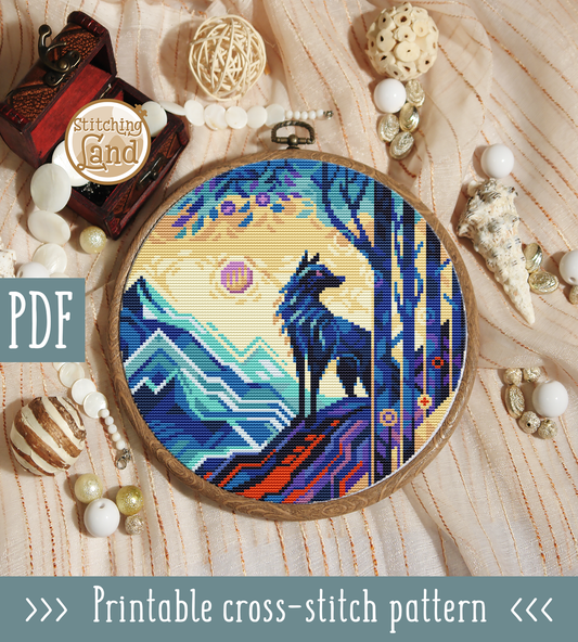 Mountain Wolf Cross Stitch Pattern
