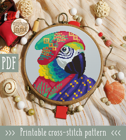Mr. Ara Parrot Cross Stitch Pattern