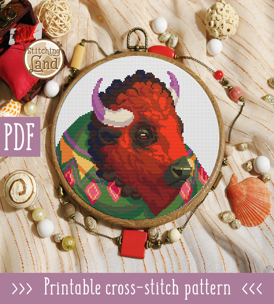 Mr. Bison Cross Stitch Pattern
