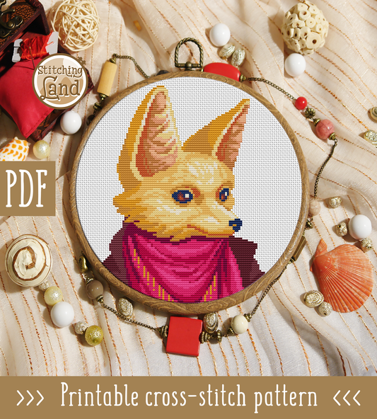 Mr. Fennec Fox Cross Stitch Pattern
