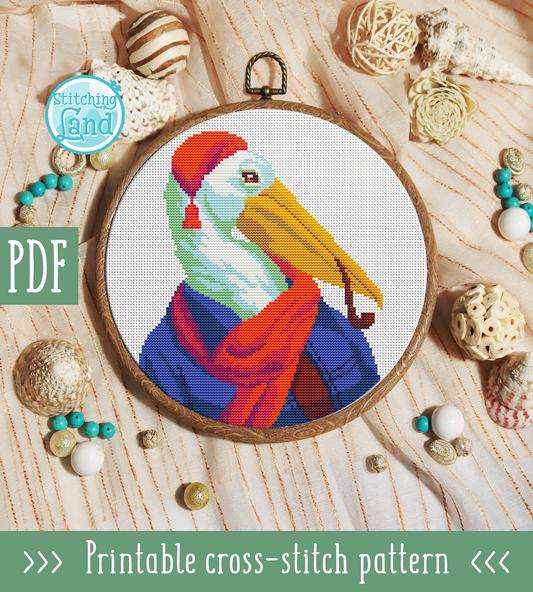 Mr. Pelican Cross Stitch Pattern