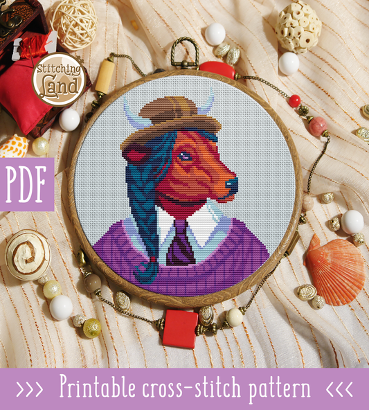 Ms. Cow Cross Stitch Pattern