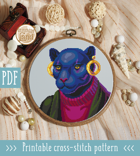 Ms. Panther Cross Stitch Pattern