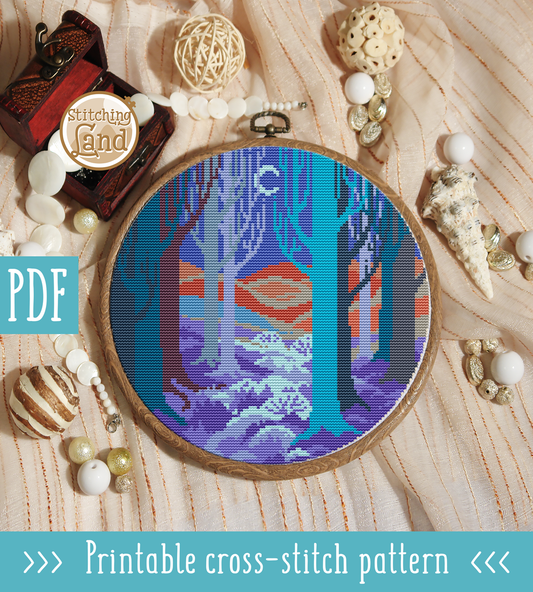 Night Forest Cross Stitch Pattern