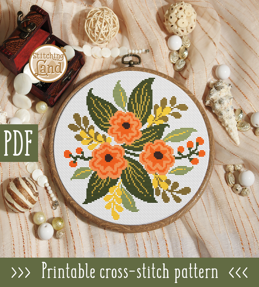 Orange Flowers II Cross Stitch Pattern