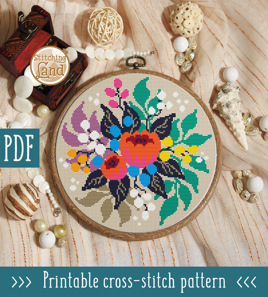 Orange Flowers IV Cross Stitch Pattern