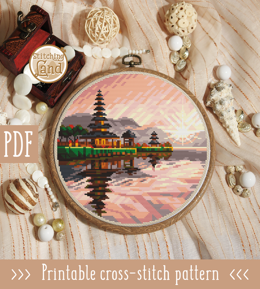 Pura Ulun Danu Bratan Cross Stitch Pattern
