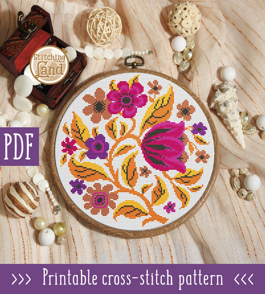 Purple Flowers Cross Stitch Pattern