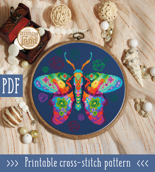 Rainbow Butterfly Cross Stitch Pattern