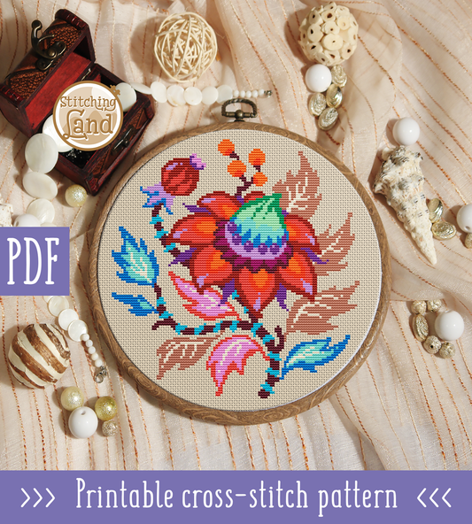 Red Azure Flower Cross Stitch Pattern