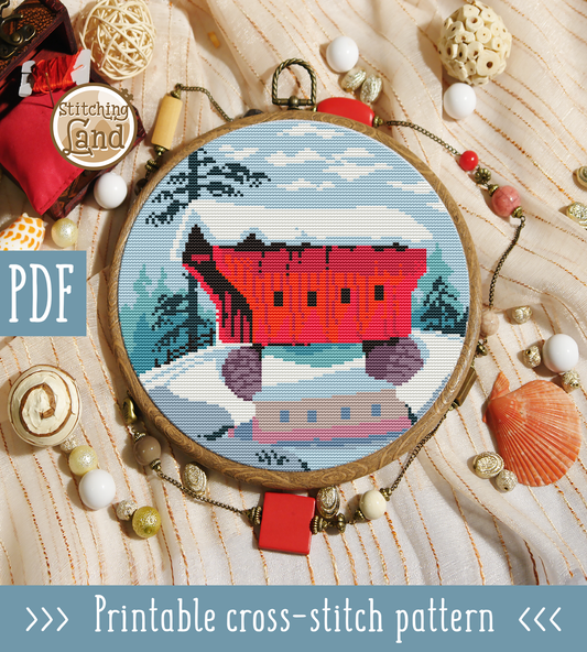 Red Bridge Cross Stitch Pattern