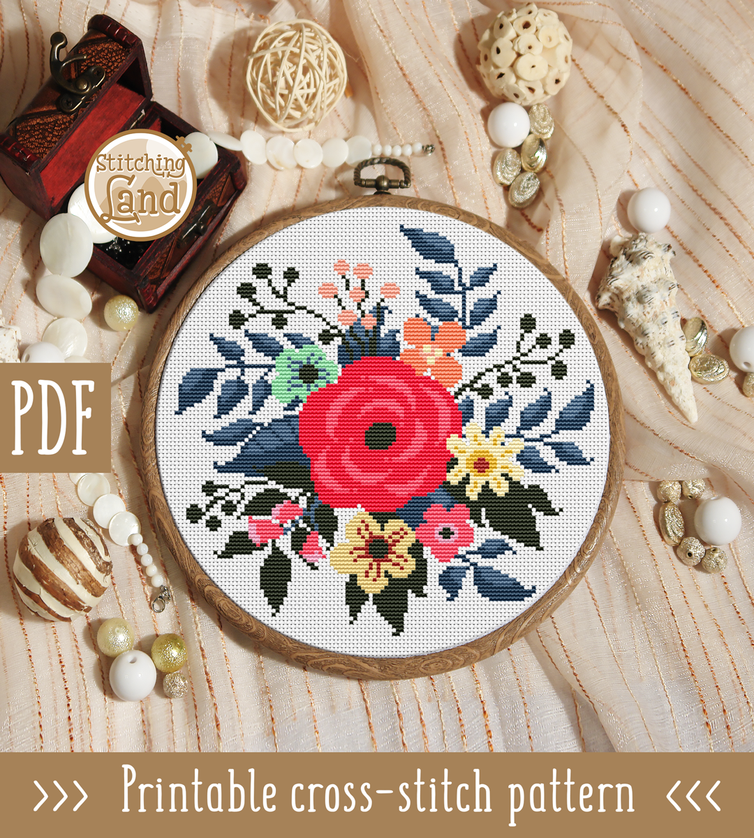 Red Flowers III Cross Stitch Pattern