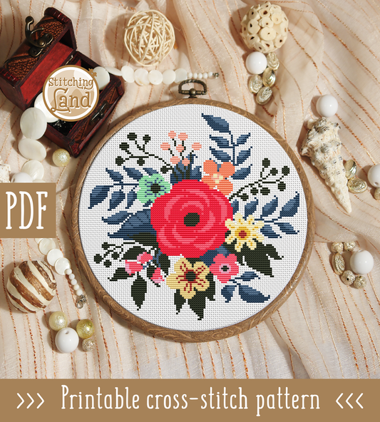 Red Flowers III Cross Stitch Pattern