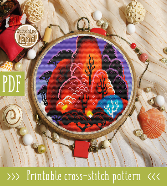 Red Forest Cross Stitch Pattern