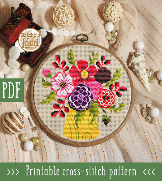 Red Violet Bouquet Cross Stitch Pattern