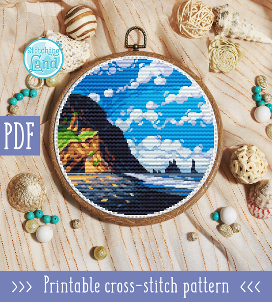Reynisfjara Beach Cross Stitch Pattern