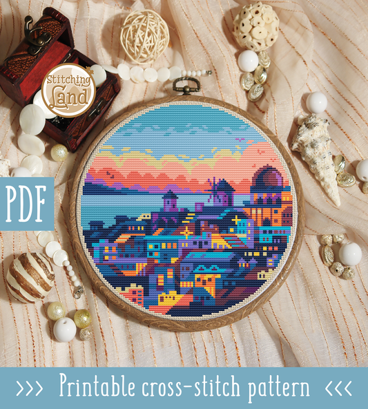 Santorini Cross Stitch Pattern