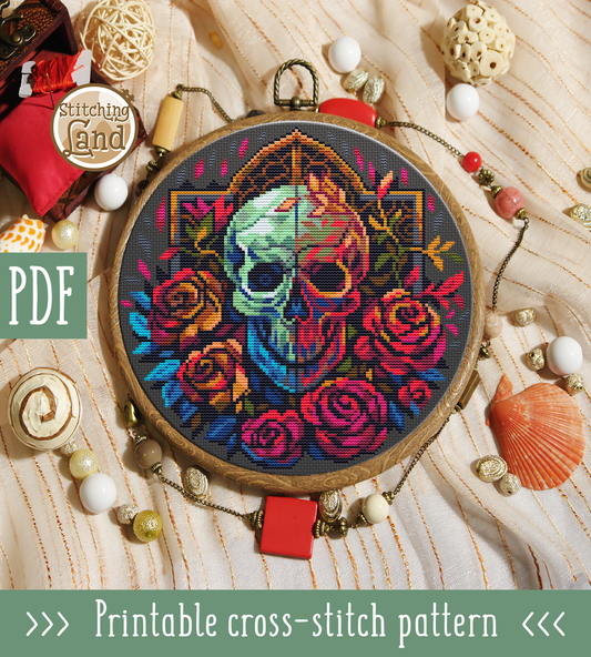 Scull & Roses Cross Stitch Pattern