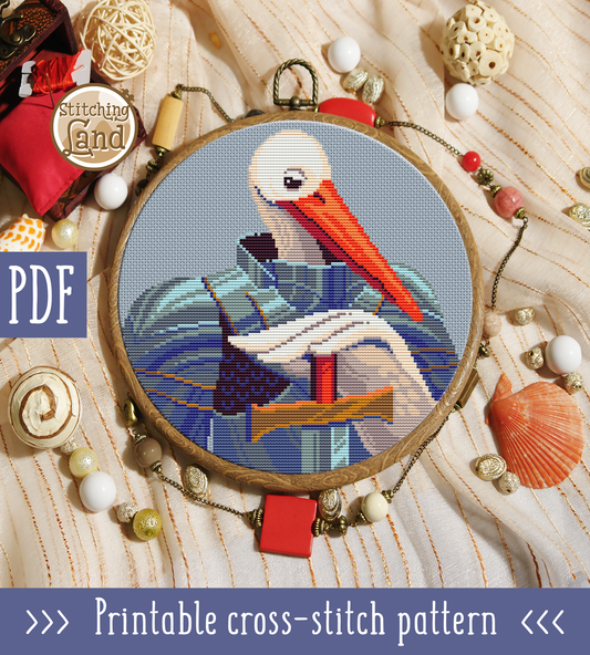 Sir. Stork Cross Stitch Pattern