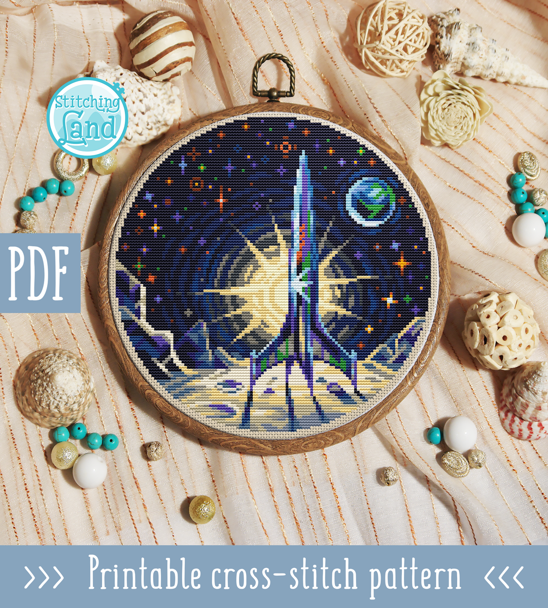 Space Rocket Cross Stitch Pattern