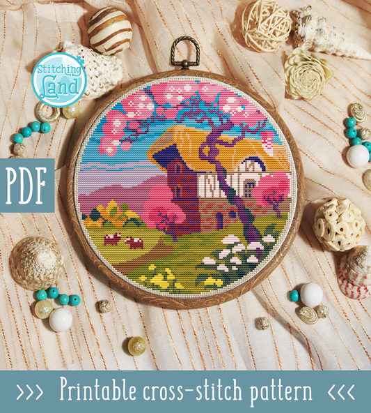 Spring Cottage Cross Stitch Pattern