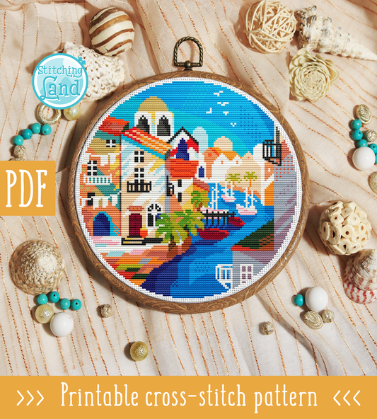 Summer Town Cross Stitch Pattern