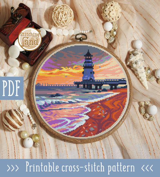 Sunset Lighthouse Cross Stitch Pattern