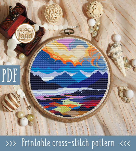 Sunset Mountains Cross Stitch Pattern