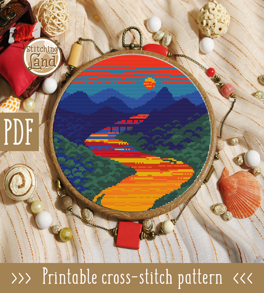 Sunset River Cross Stitch Pattern