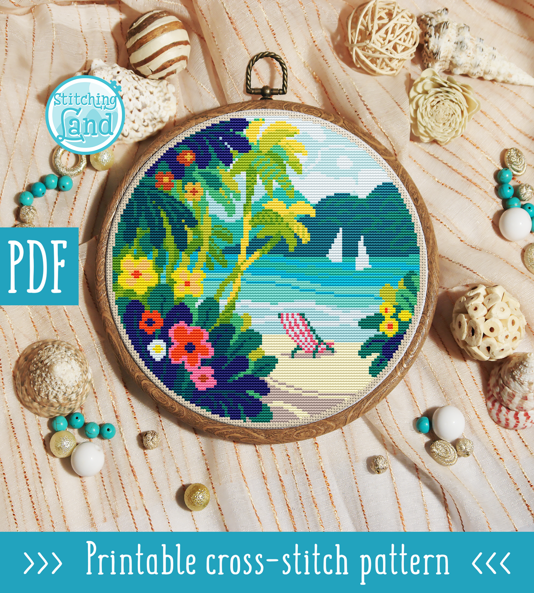 tropical-beach-cross-stitch-pattern-stitchingland for Free Printable Cross Stitch Patterns Pdf Tropical Beach Cross Stitch Pattern – Stitchingland for Free Printable Cross Stitch Patterns Pdf