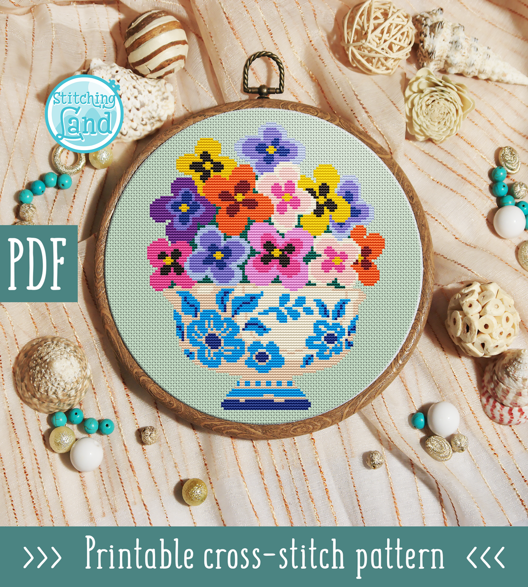 Vase Bouquet Cross Stitch Pattern