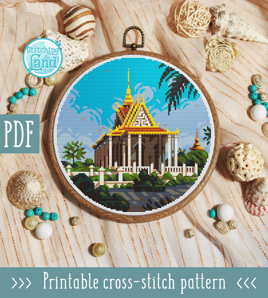 Wat Phnom Cross Stitch Pattern
