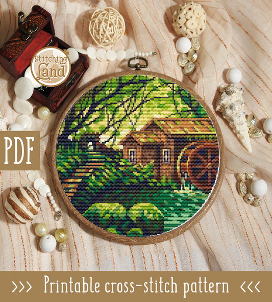 Water Mill Cross Stitch Pattern