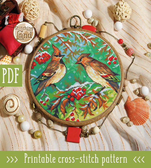 Waxwings Cross Stitch Pattern