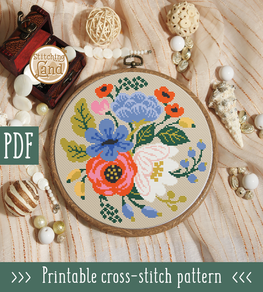White Blue Flowers Cross Stitch Pattern