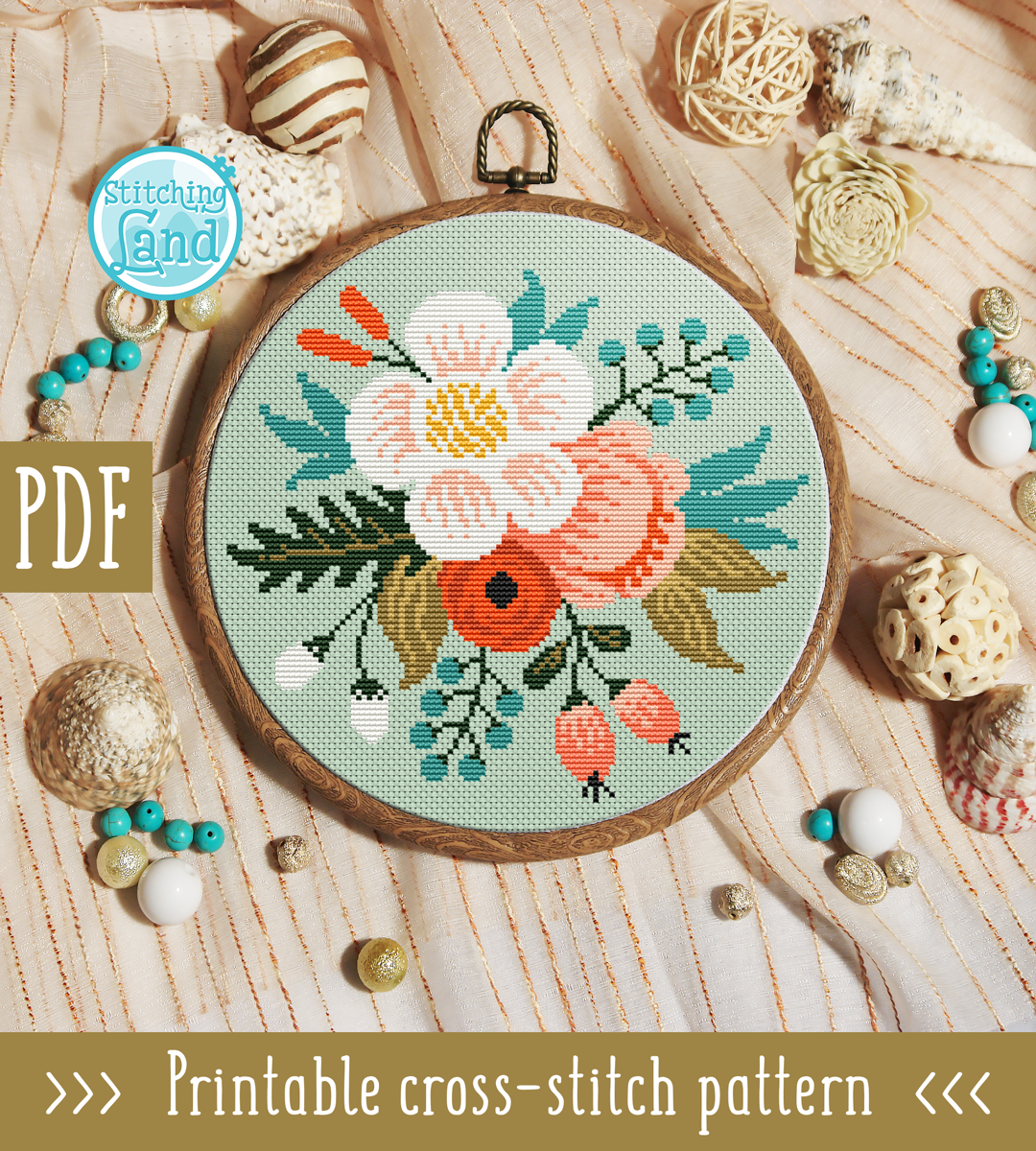 White Flower Cross Stitch Pattern