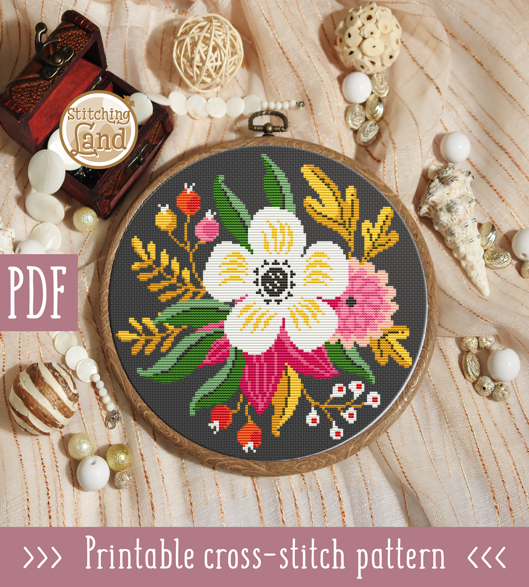 White Flowers II Cross Stitch Pattern