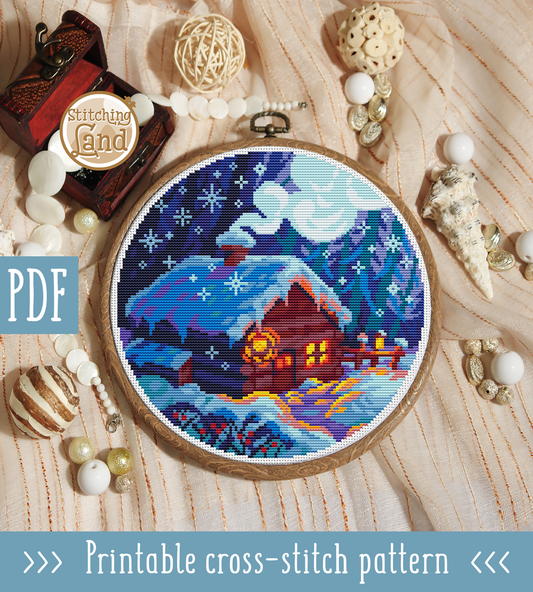 Winter Cabin Cross Stitch Pattern