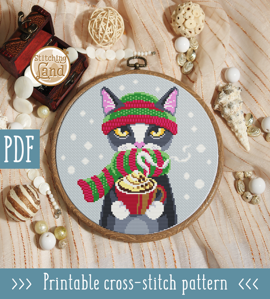 Winter Cat Cross Stitch Pattern
