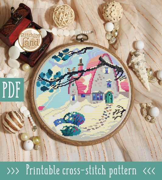 Winter Cottage Cross Stitch Pattern