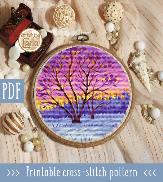 Winter Sunset Cross Stitch Pattern
