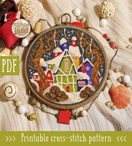 Winter Town Cross Stitch Pattern