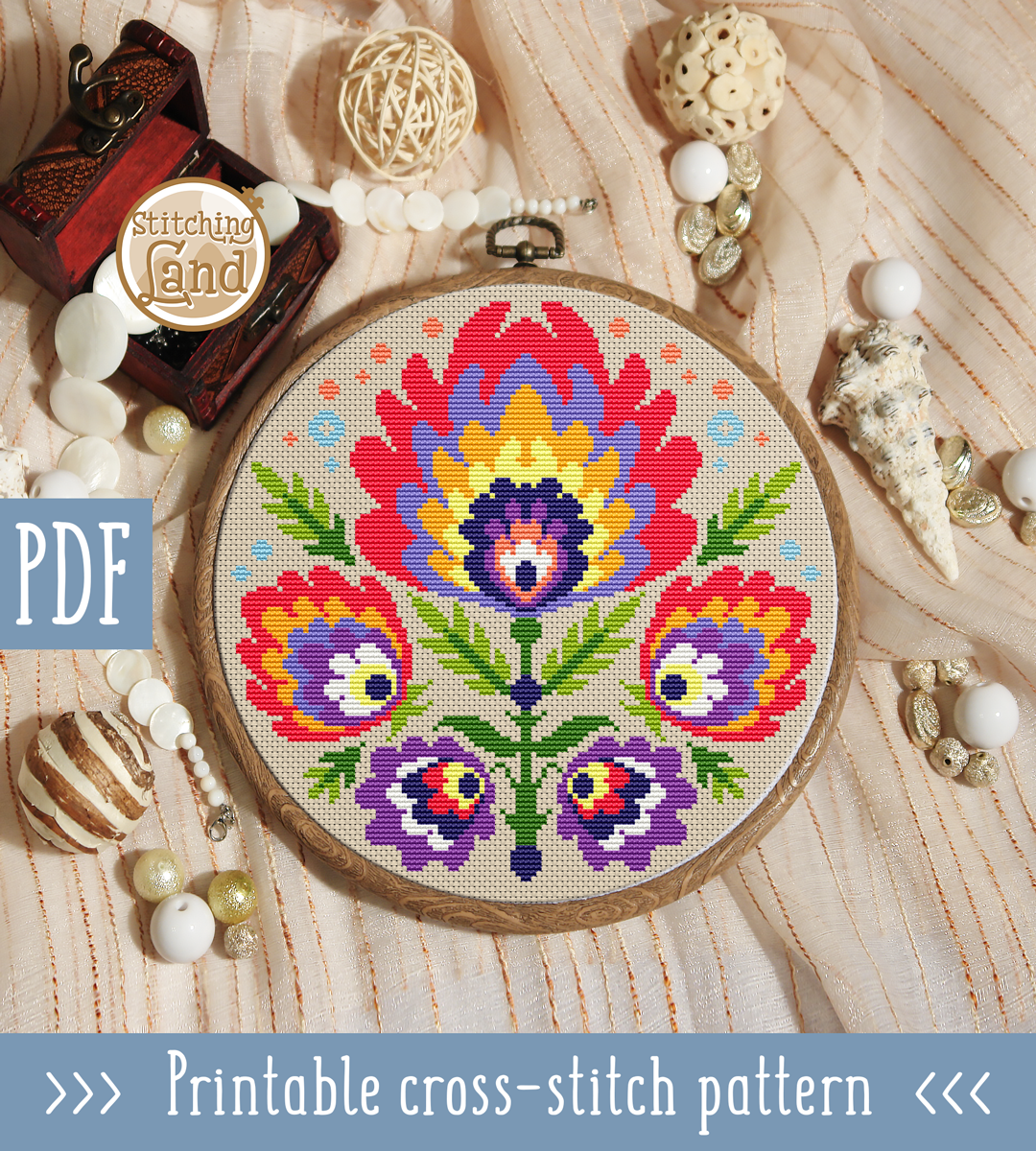 Wycinanka Flowers Cross Stitch Pattern
